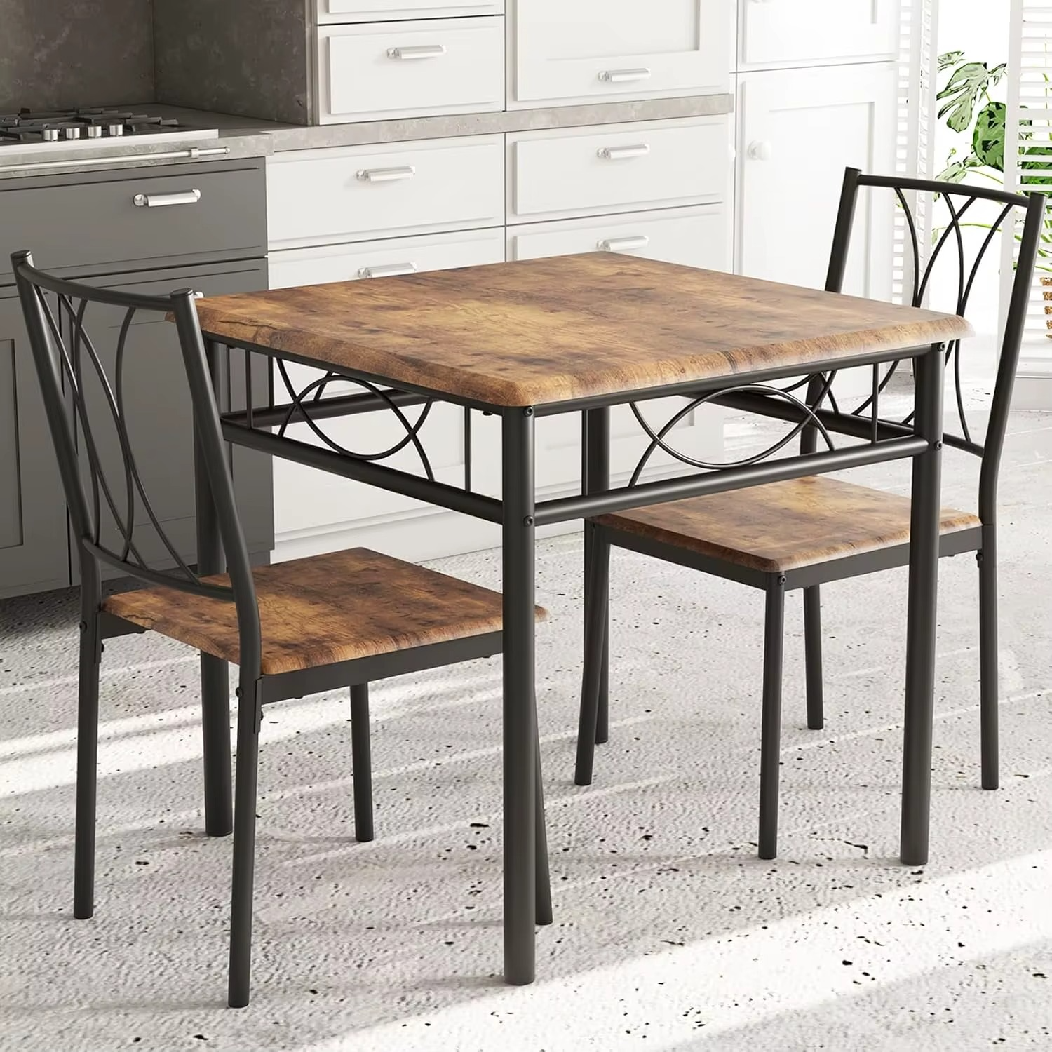 Eettafelset voor 2 Personen – Vierkante Tafel met 2 Stoelen (Rustiek Bruin)