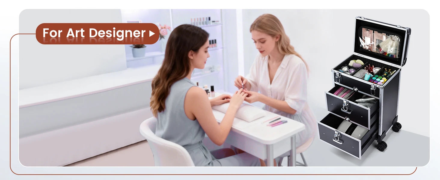 Professionele Cosmetica Trolley met Slot – Grote Make-up Train Case met Lades en Wielen – Duurzaam PVC Organizer voor Visagisten en Make-up Lovers