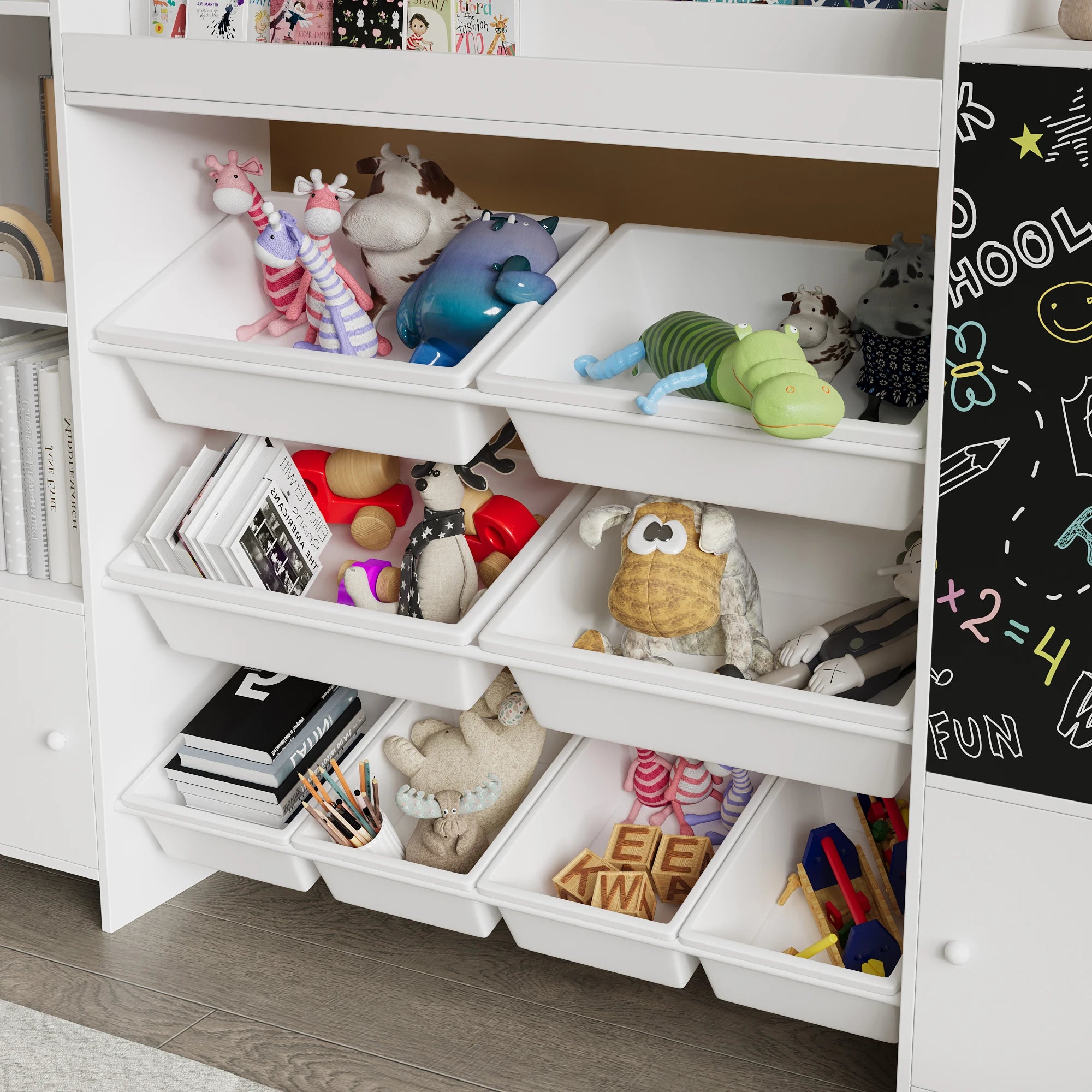 Kinderboekenkast met laden en opbergplanken – multifunctionele opbergoplossing voor peuters en kinderen