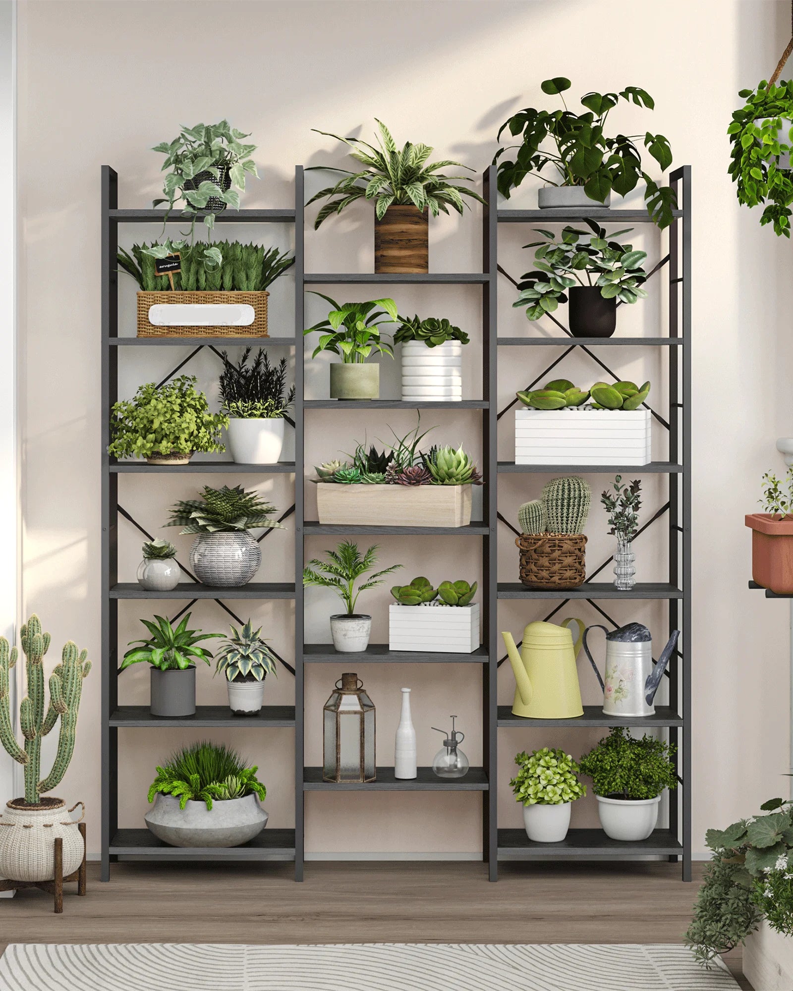 Industriële Boekenkast met 17 Planken – Grote Open Kast met Metalen Frame en Verstelbare Planken voor Woonkamer & Slaapkamer