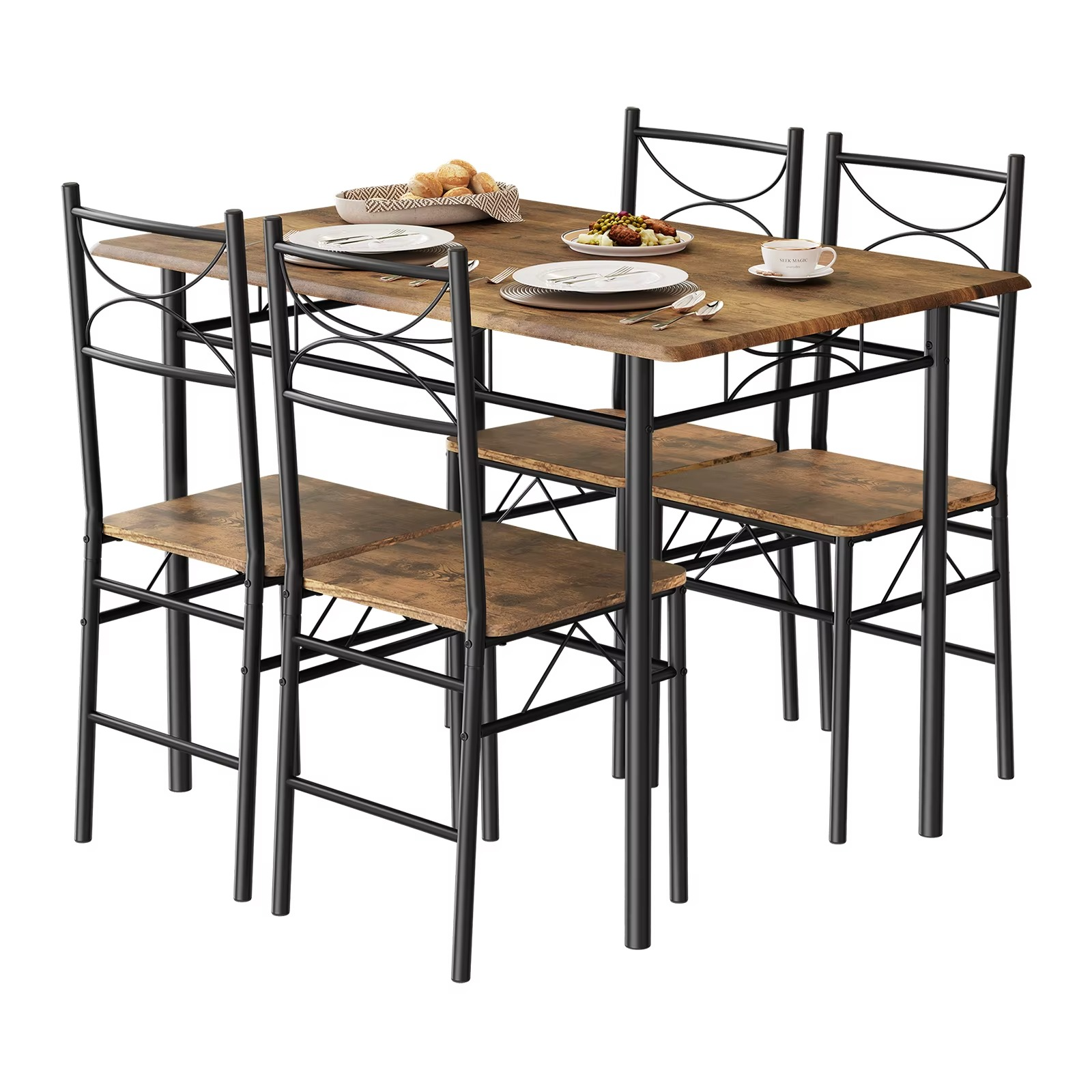 Eettafel Set voor 4 Personen – Rechthoekige Tafel met 4 Stoelen