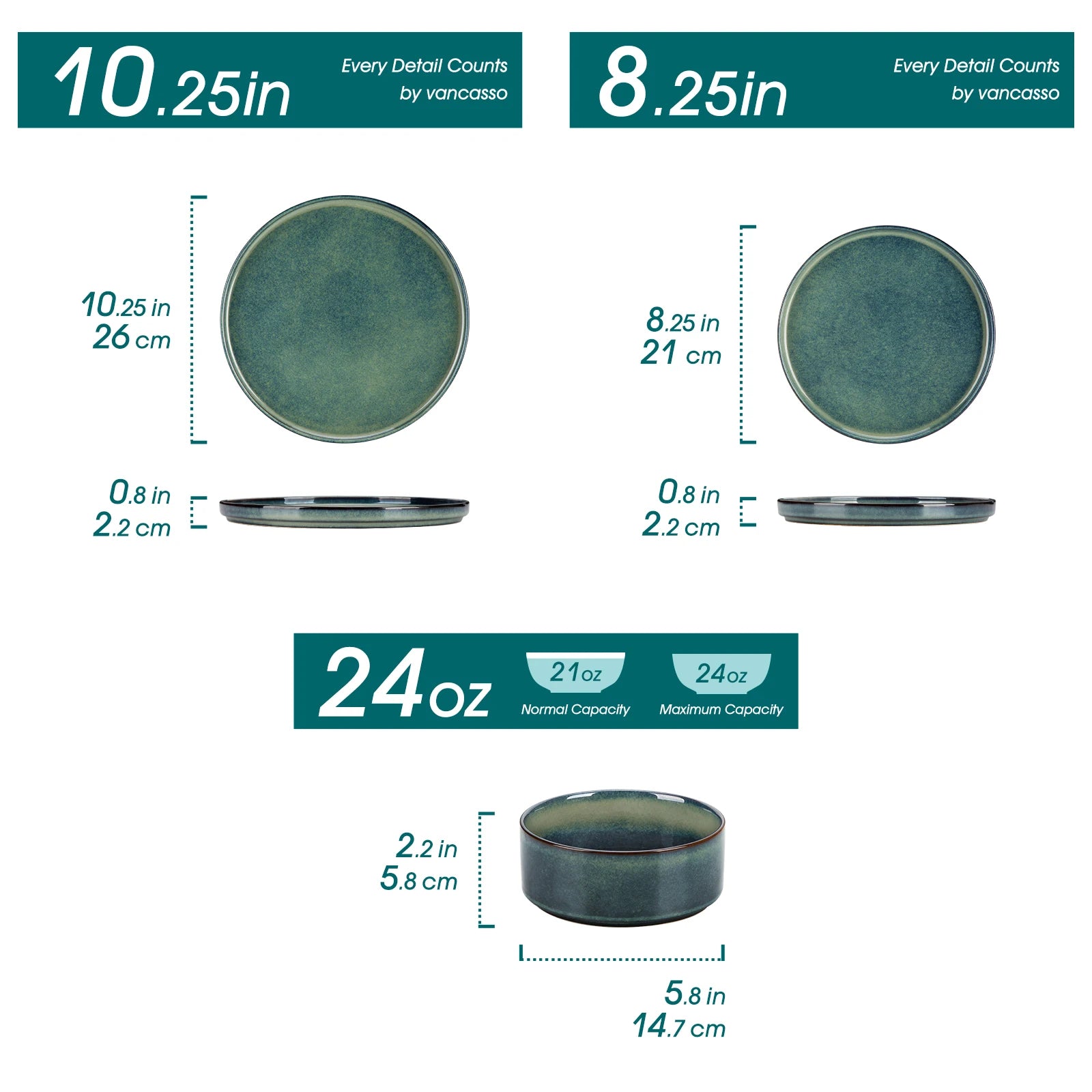 Serviesset Zwart Groen – 12/24/36-Delige Keramische Diner Set met Borden en Kommen – Modern & Luxe Servies