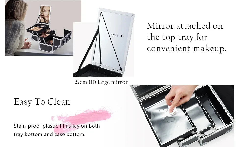 Draagbare Make-up Koffer met Lade, Spiegel en Slot – Make-up Organizer Reiskoffer voor Cosmetica