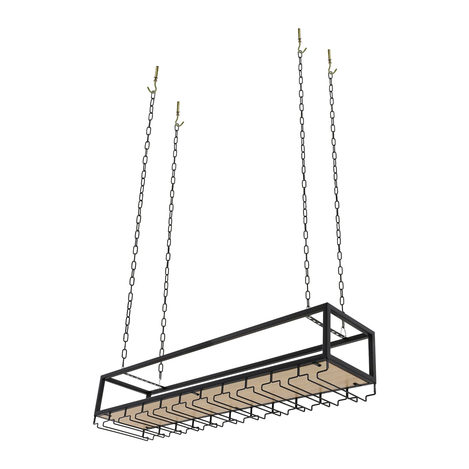 Vintage Plafond Wijnrek met Glazenhouder – Hangend Wijnrek Industrieel Zwart voor Keuken & Home Bar