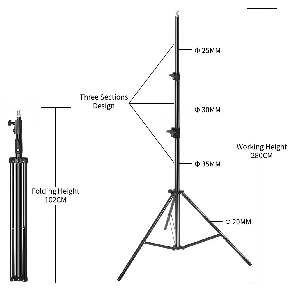 Professioneel 240 cm Fotostatief – Universele 1/4" Schroef voor Camera, Softbox & Studioverlichting – Lichtgewicht en Opvouwbaar