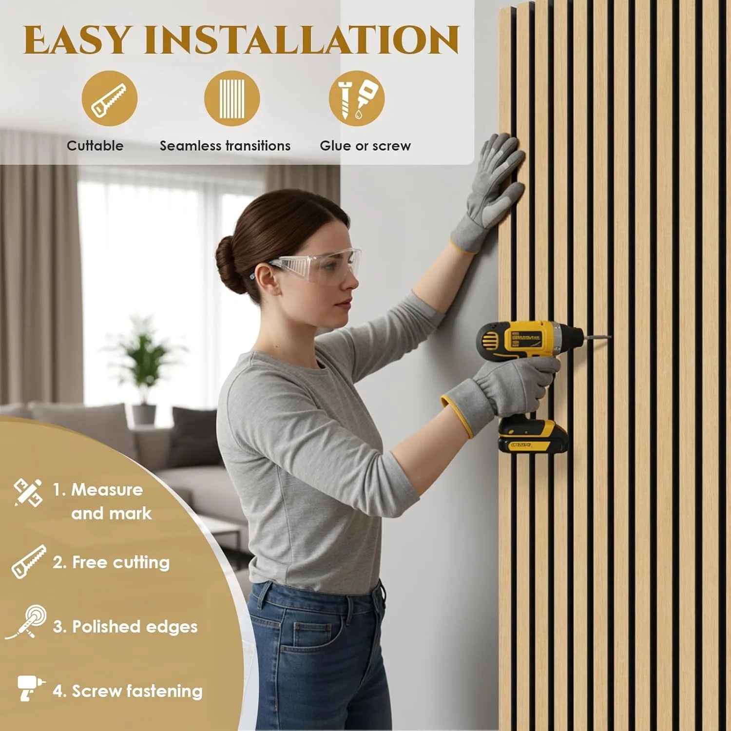 Houten Akoestische Panelen 120x60 cm Set van 4 – Geluidsabsorberende Wandpanelen met Houtlook voor Interieur