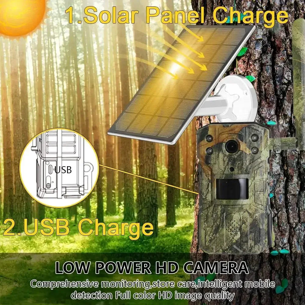 4G 4K Wild‑ en Jachtcamera met SIM‑verbinding, Zonne‑energie, Nachtzicht & Bewegingdetectie