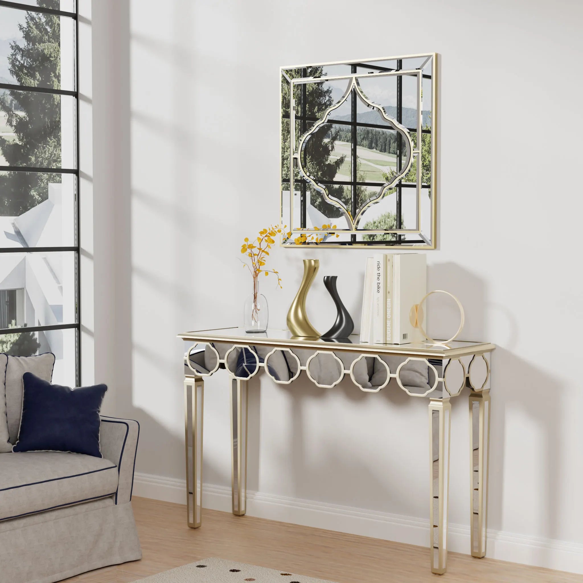 Spiegelconsole Tafel Zilver Goud met Spiegelafwerking – Moderne Sidetable voor Hal en Woonkamer (120 cm)