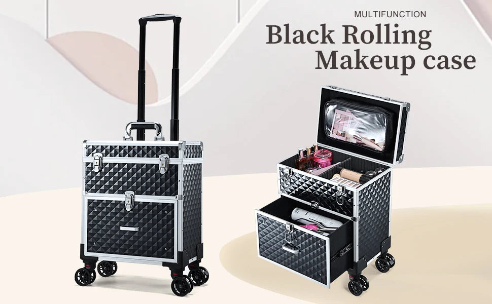 Professionele Rollende Make-up Koffer met Lade – Cosmetica Organizer Trolley voor Make-up Artisten
