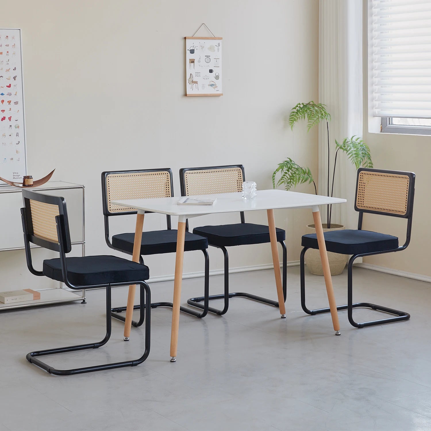 Rotan Eetkamerstoelen Set van 2 of 4 – Retro Design met Velvet Zitting en Metalen Frame