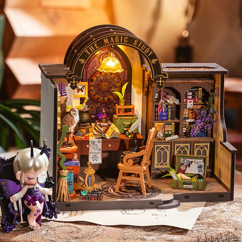 DIY Miniatuurhuis Magic Study – 3D Houten Puzzel 267 Onderdelen – Creatief Bouwpakket Poppenhuis Decoratie 1:18 Schaal
