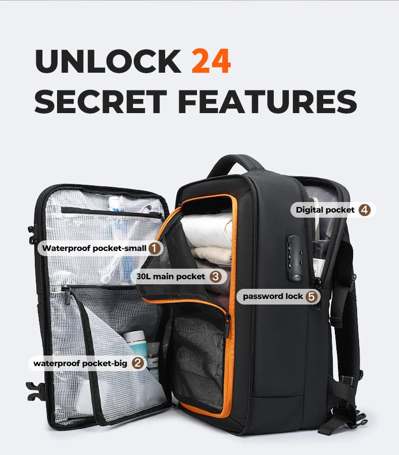 Anti‑diefstal Waterdichte Laptop Rugzak 15.6 Inch – Handbagage Reistas met Wet & Dry Scheiding