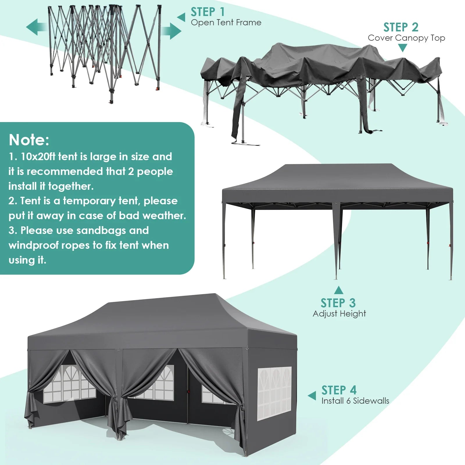Pop-up Partytent 3x6 m Waterdicht met 6 Zijwanden – Easy Up Feesttent met UV50+ Bescherming voor Tuin & Evenementen