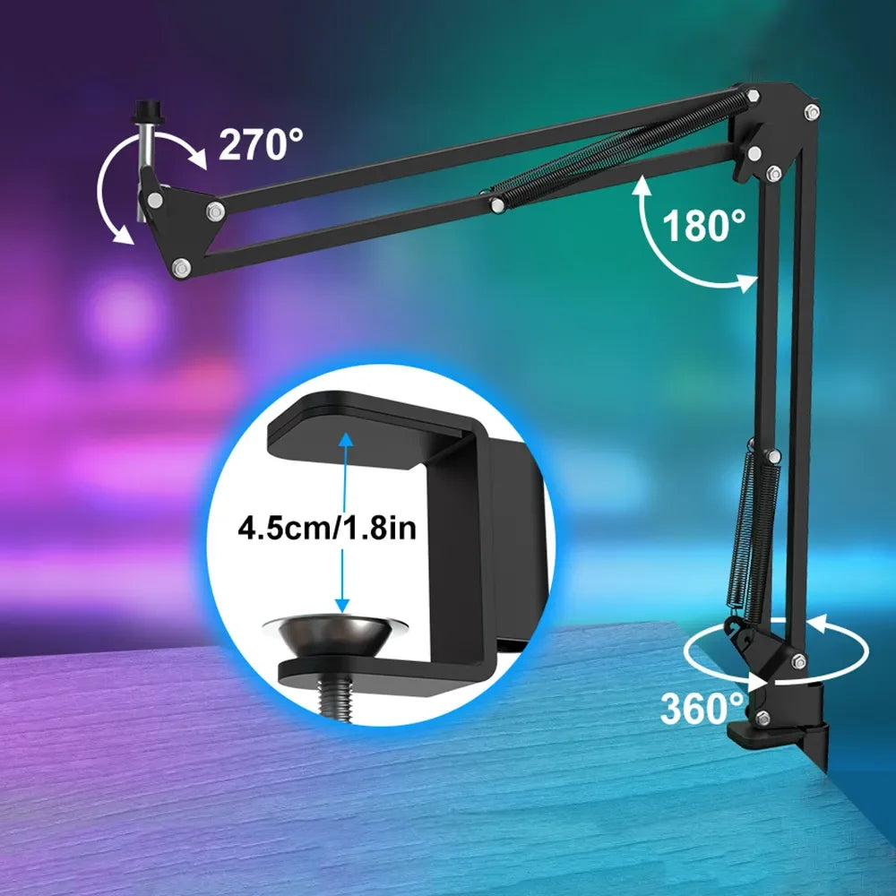 USB condensator microfoon set met boom arm – Cardioïde studio microfoon voor podcast, streaming en gaming