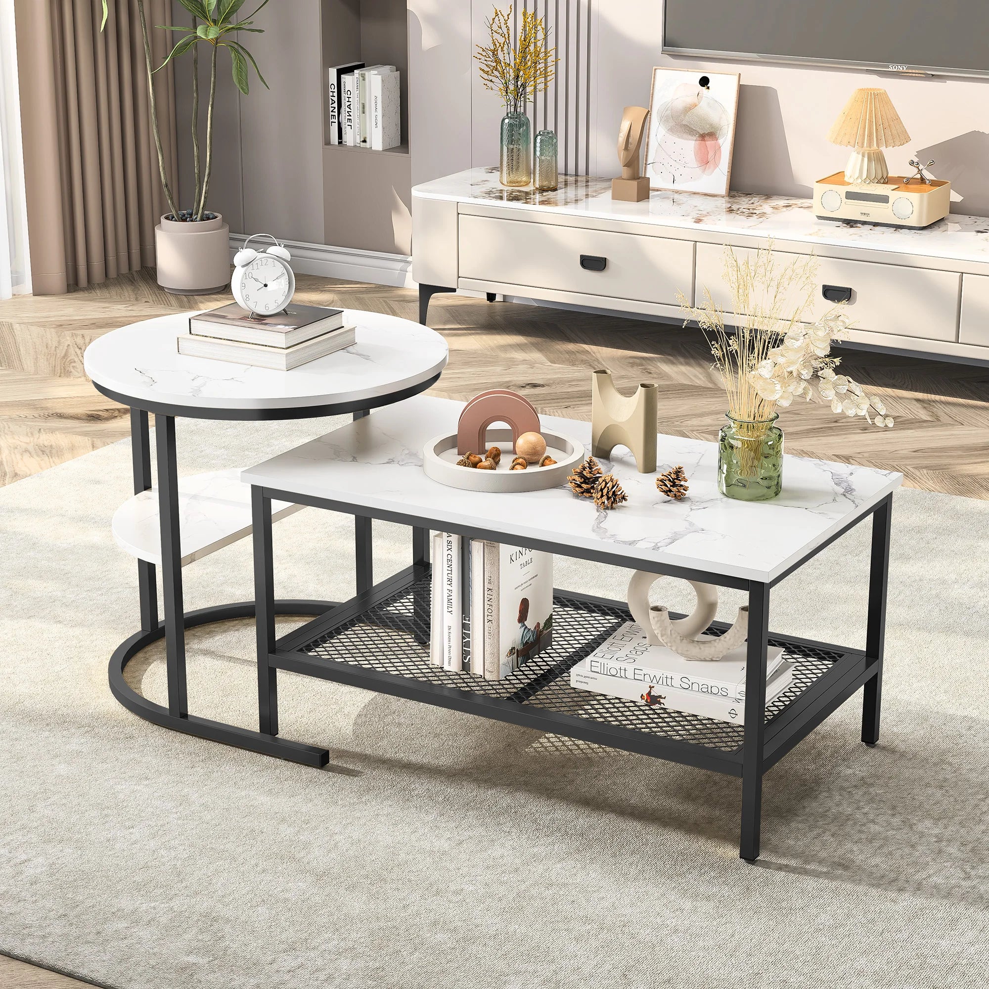 Moderne set van 2 salontafels met marmerlook – stijlvol en functioneel