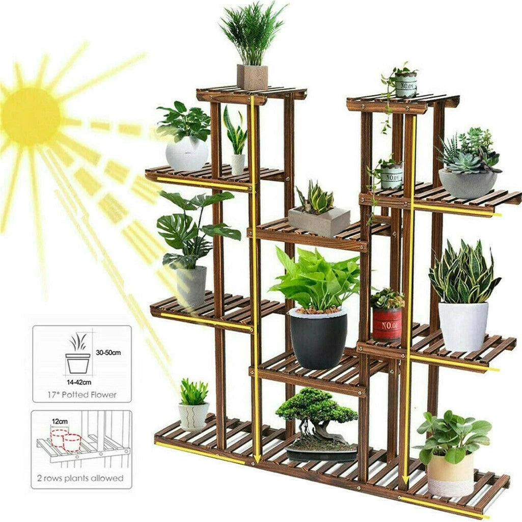 Houten Plantenrek 9 Niveaus – Grote Plantenstandaard voor Binnen & Buiten