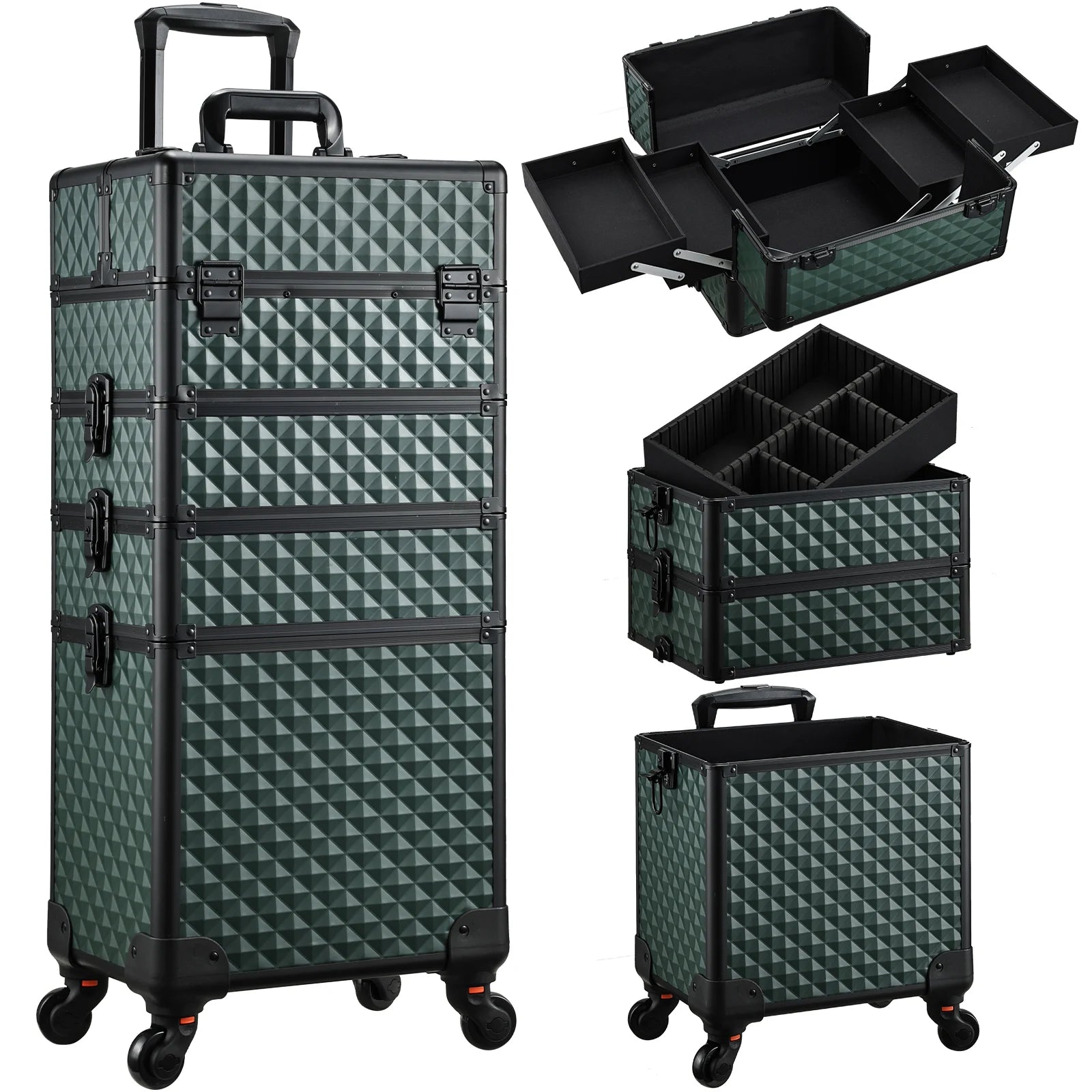 Rollende Make-up Koffer 4-in-1 – Cosmetica Trekkoffer met Wielen en Slot – Ruime Reiskoffer voor Beautyproducten en Accessoires