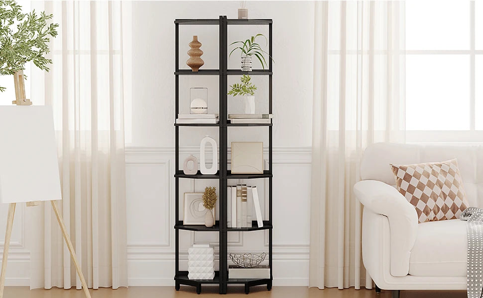 Hoekrek met 6 Planken – Open Boekenplank en Opslagrek voor Woonkamer en Kantoor