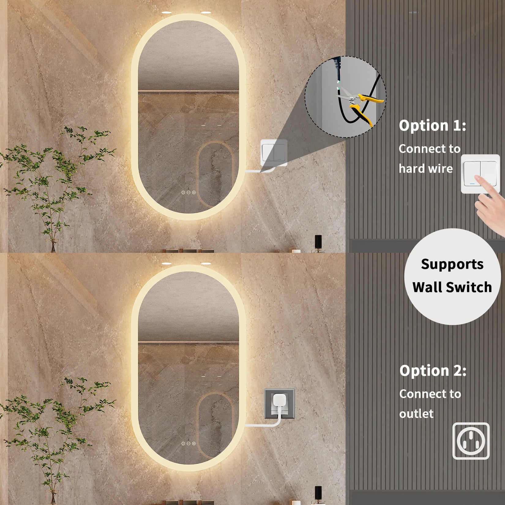 Ovale LED Badkamerspiegel met Verlichting en Anti-Condens – Frameloze Wandspiegel met Touchsensor en Dimbaar Licht
