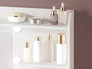 Moderne Witte Kaptafel met Spiegel, Planken en 2 Lades – Kaptafel voor Slaapkamer met Instelbare Verlichting