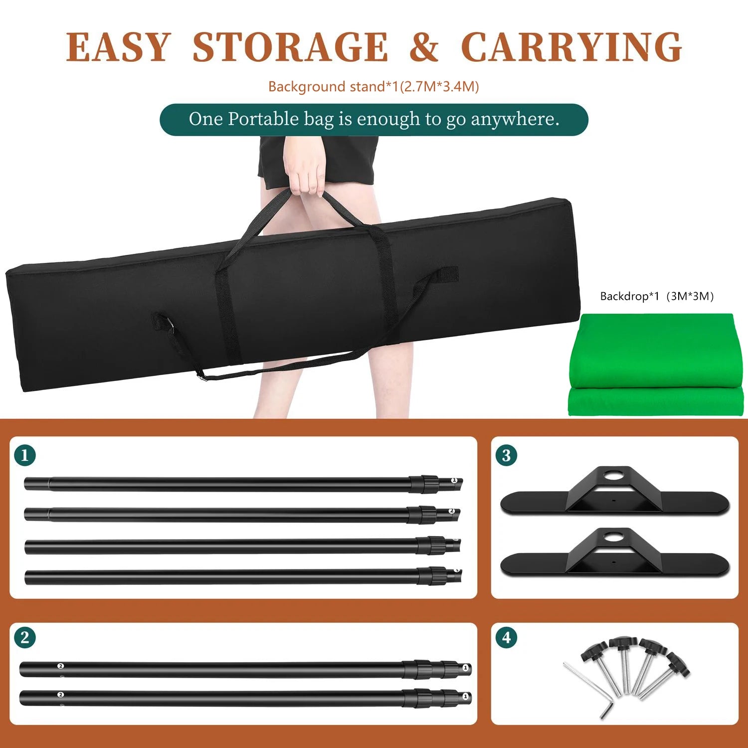 Dubbele Crossbar Fotografie Achtergrondstandaard – Verstelbaar 3x2,4m Backdrop Frame voor Studio, Video en Greenscreen