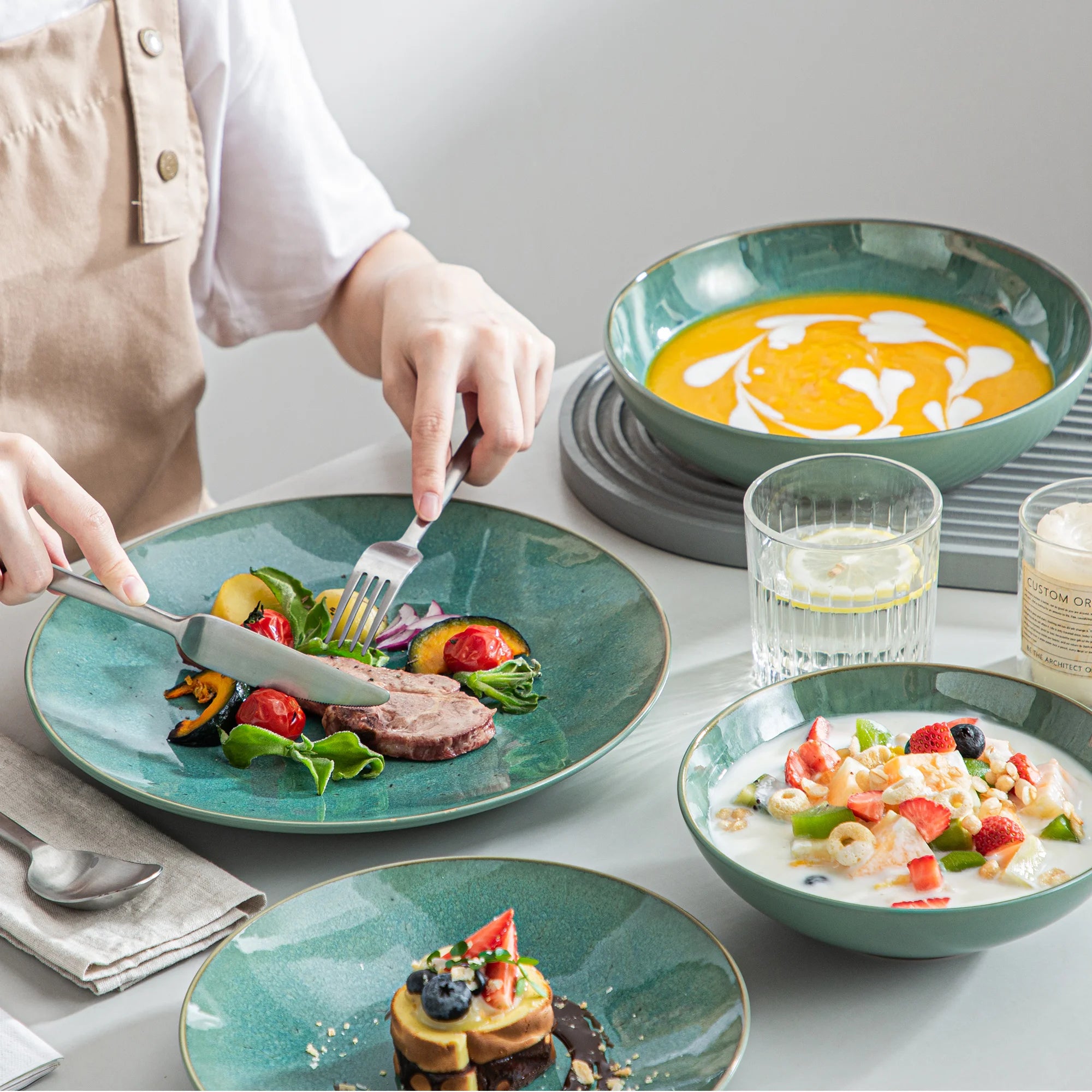 Servies Set 16-48 Delig – Modern Steengoed Servies voor 4 tot 12 Personen - Groen