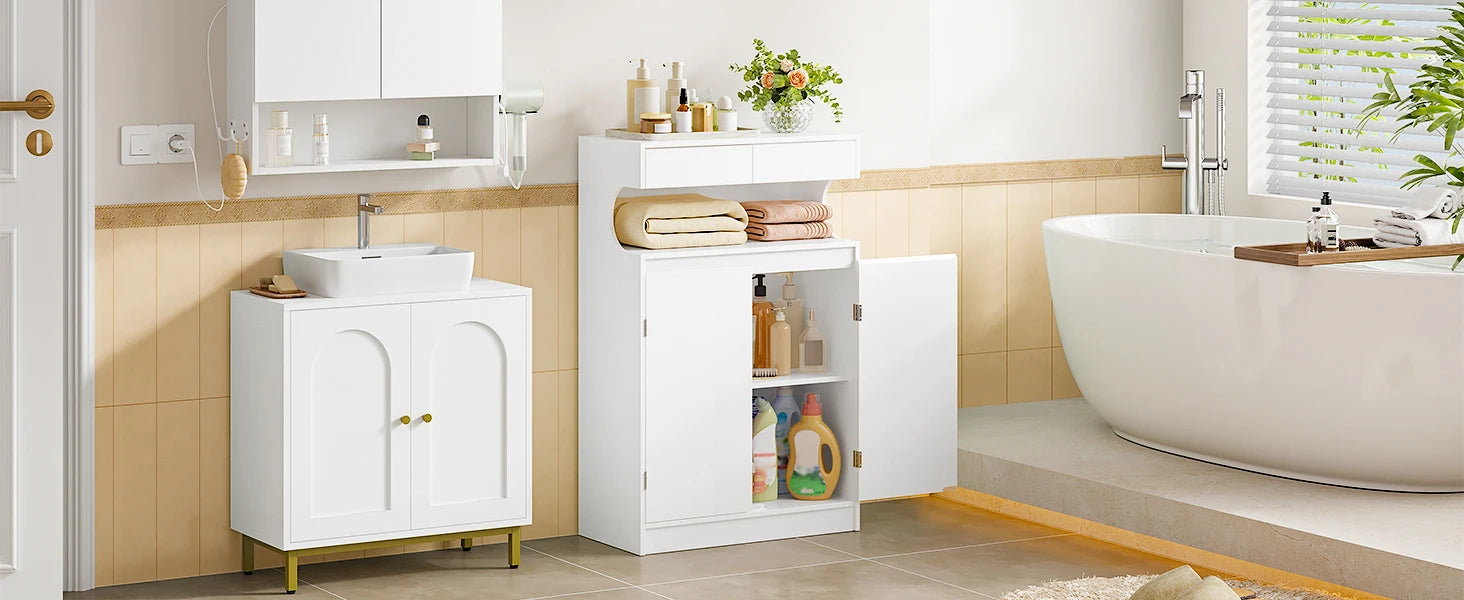 Badkamerkast opbergmeubel met 2 lades en deuren – modern design en maximale opslagruimte