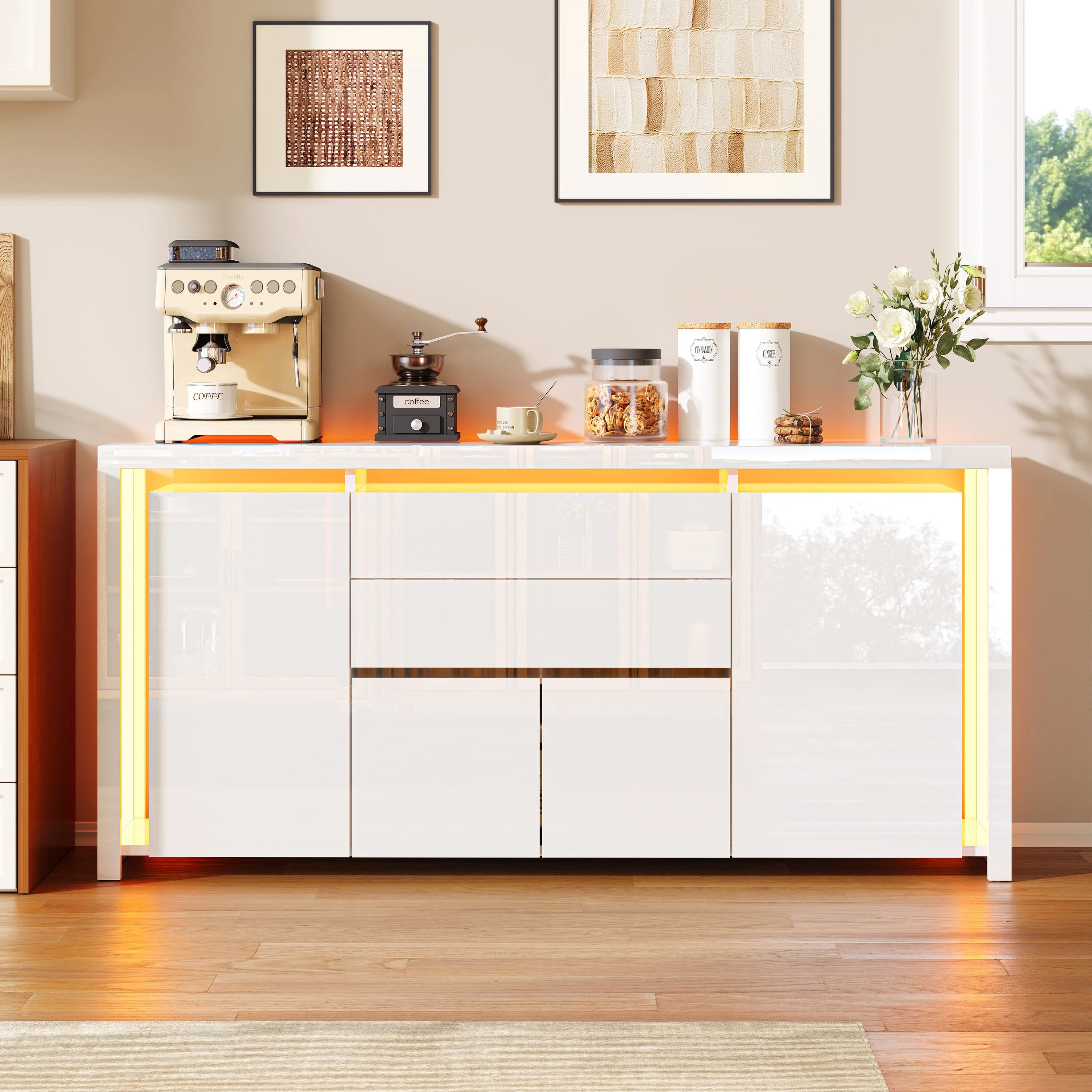 Hoogglans Buffetkast met LED Verlichting – Modern Dressoir met Opbergruimte