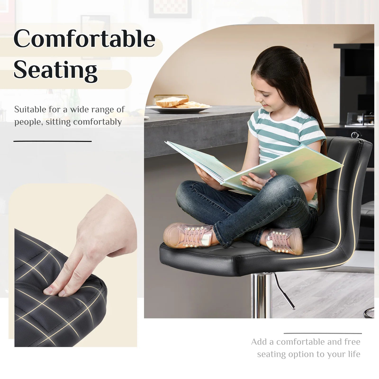 Set van 2 Barkrukken van PU Leer – Comfortabele Counter Hoogte Krukken met Rugleuning en Voetensteun