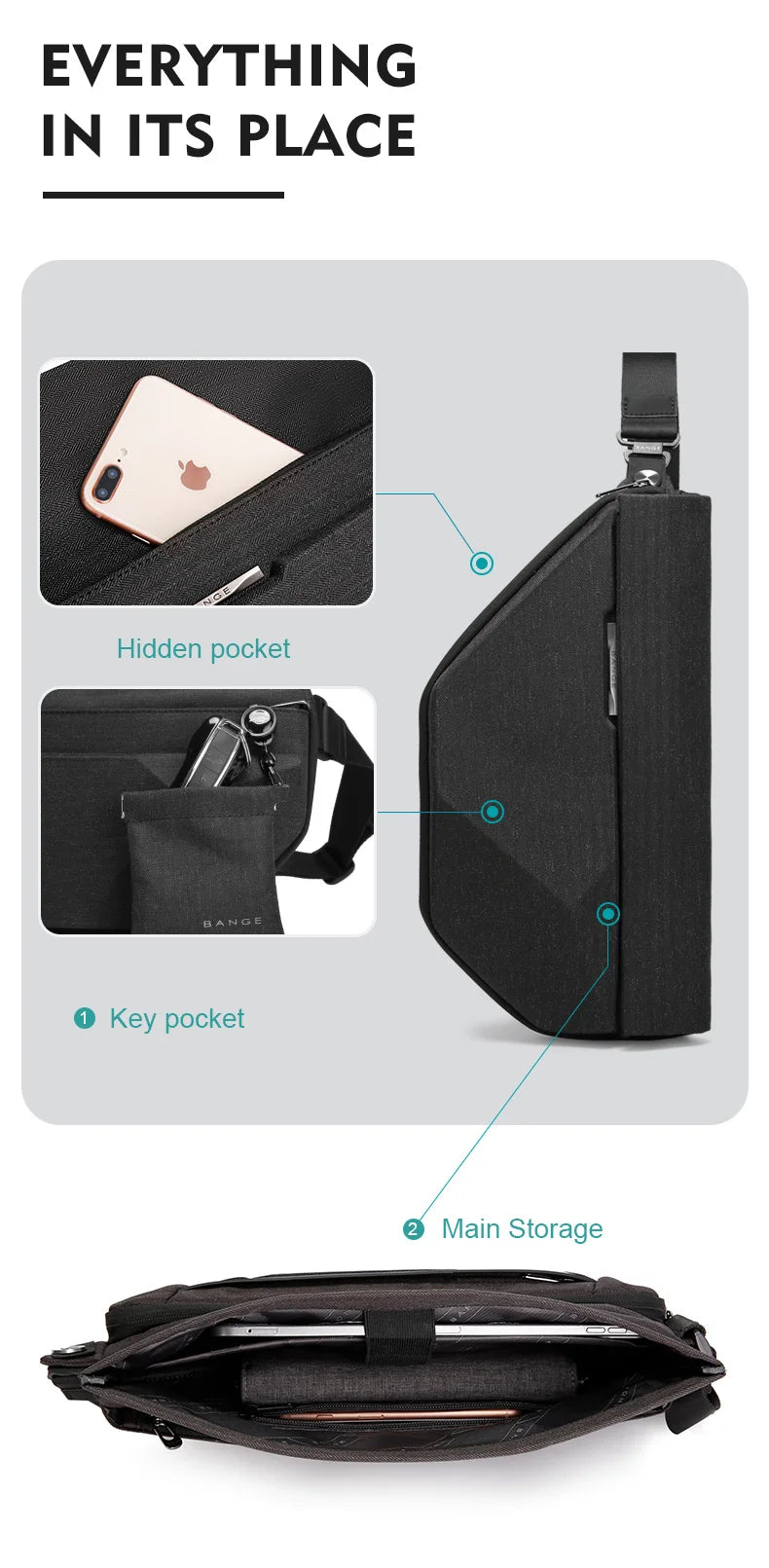 Waterdichte Multifunctionele Oxford Schoudertas – Messenger/Crossbody Sling Bag Voor 7.9" Tablet