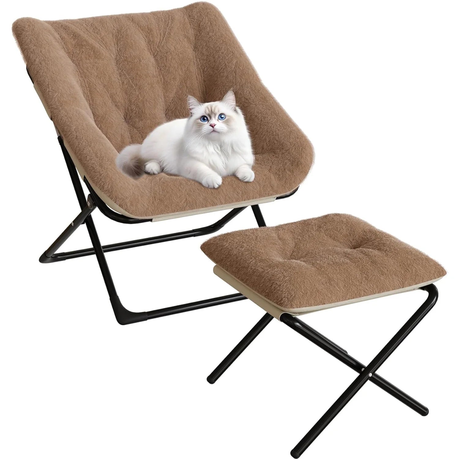XL Opvouwbare Loungestoel met Faux Fur – Pluche Comfortstoel met Antislip Frame voor Woonkamer, Slaapkamer & Studentenkamer