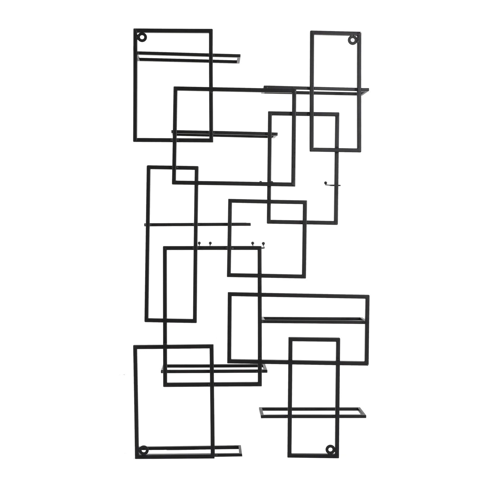 Wand Wijnrek Metaal Zwart – Modern Geometrisch Design – Wijnrek voor 10 Flessen – Industrieel & Luxe Wanddecoratie