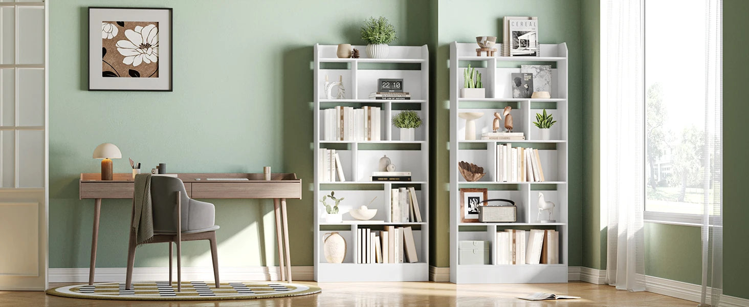 Witte Boekenkast met 6 Vakken – Moderne Opbergkast Staand voor Woonkamer, Slaapkamer en Kantoor
