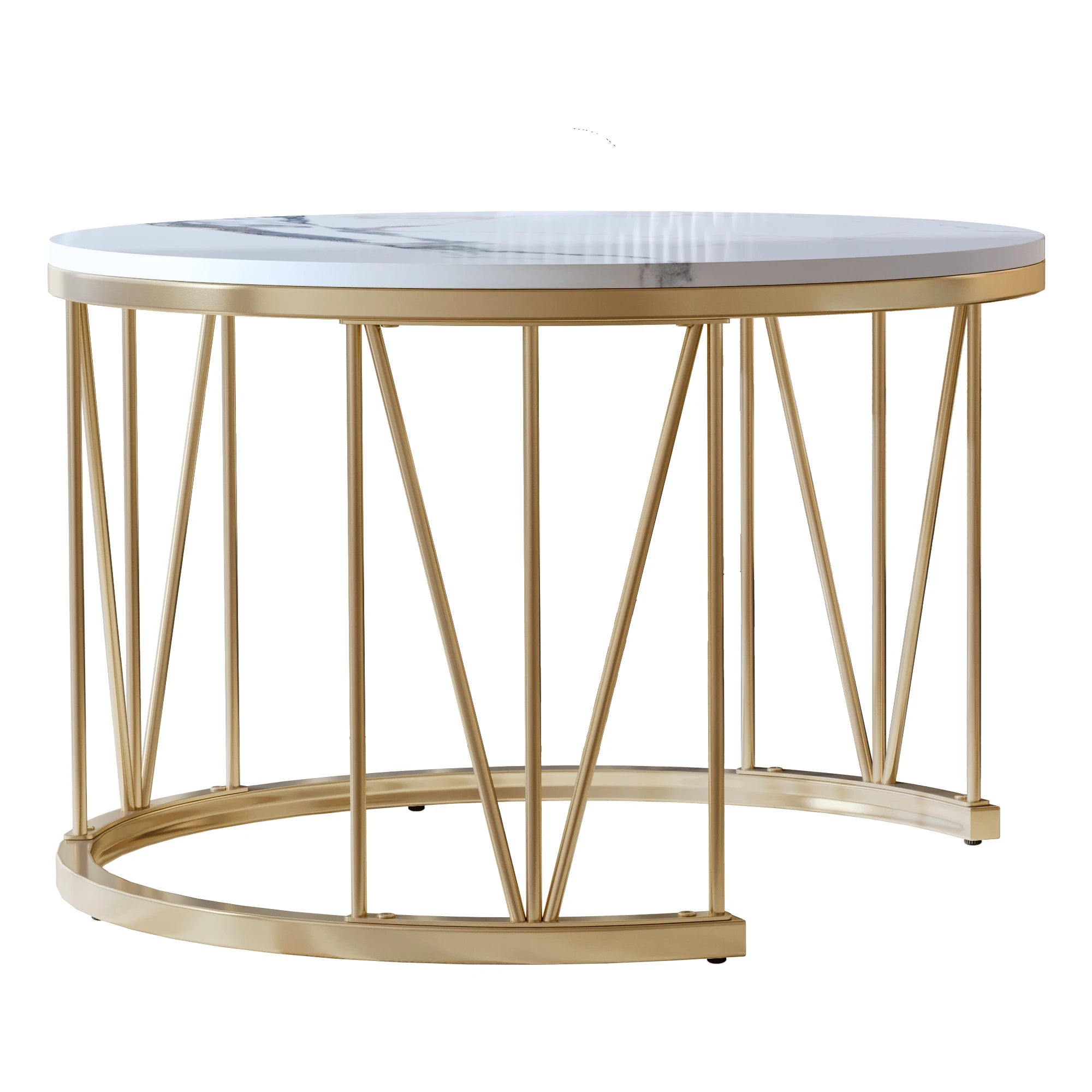 Set van 2 Ronde Marmeren Koffietafels – Goud/Wit – Luxe Salontafel Set