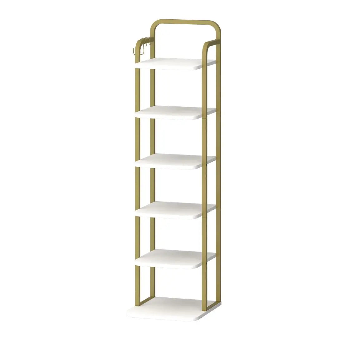 Smalle Schoenenrek 6 Laags – Verticale Schoenenkast voor Kleine Ruimtes – Houten Schoenen Organizer met Haken – Industrieel Design