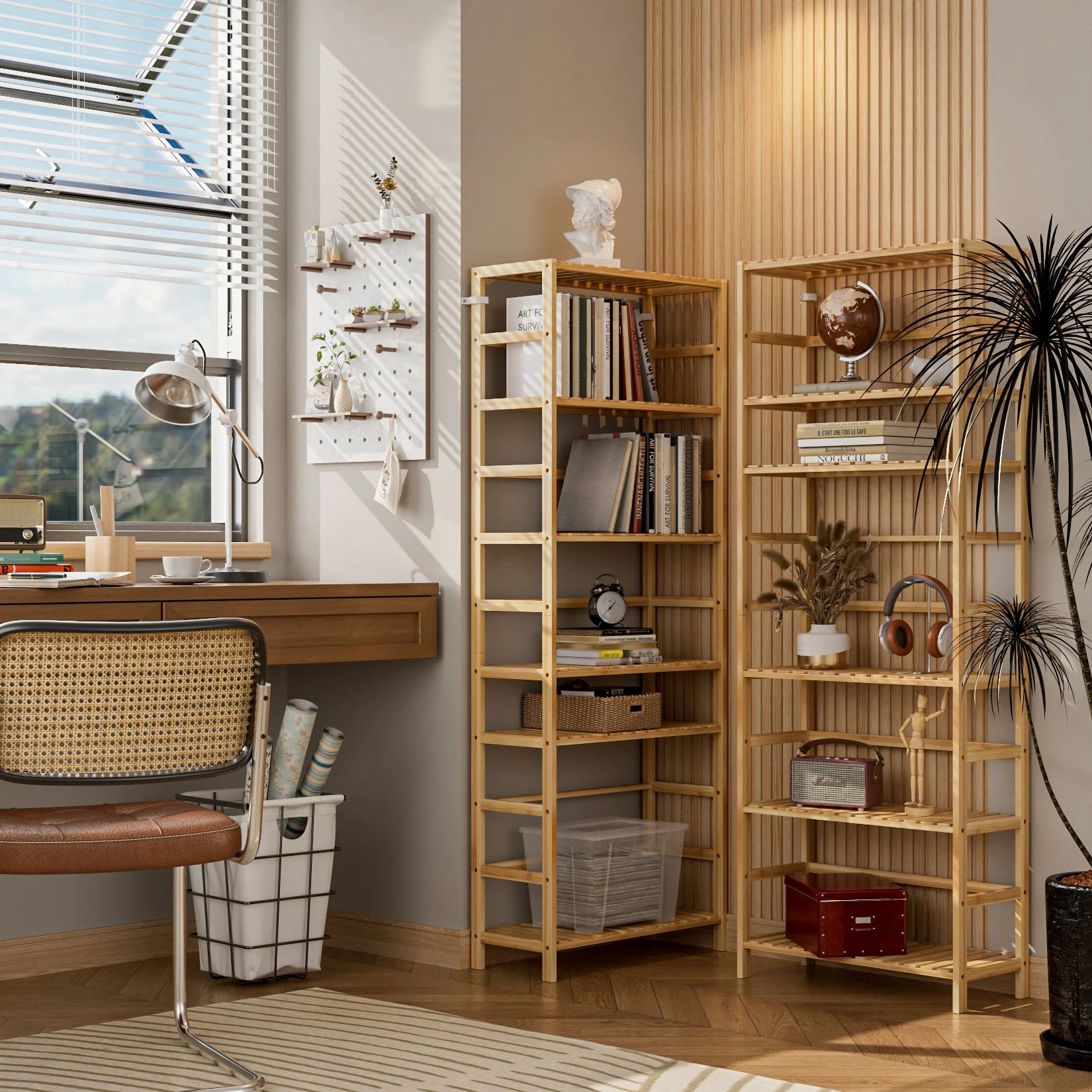 6-Laags Bamboe Boekenkast met Verstelbare Planken – Duurzaam Opbergrek voor Woonkamer, Slaapkamer en Kantoor
