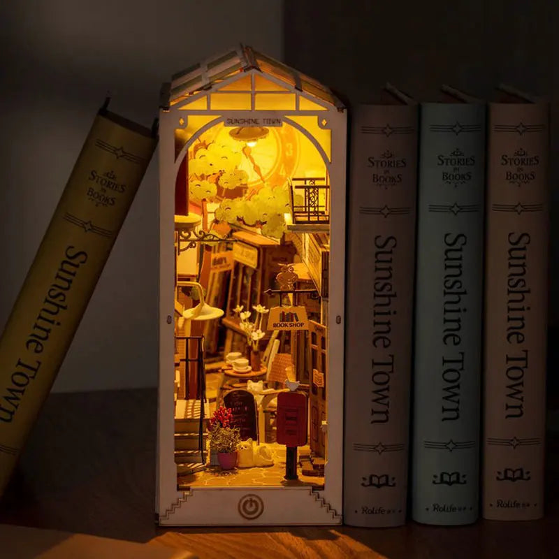 Houten Miniatuur Boekhoekje DIY – LED Sfeerlampje Creatief Knutselpakket voor Jong en Oud
