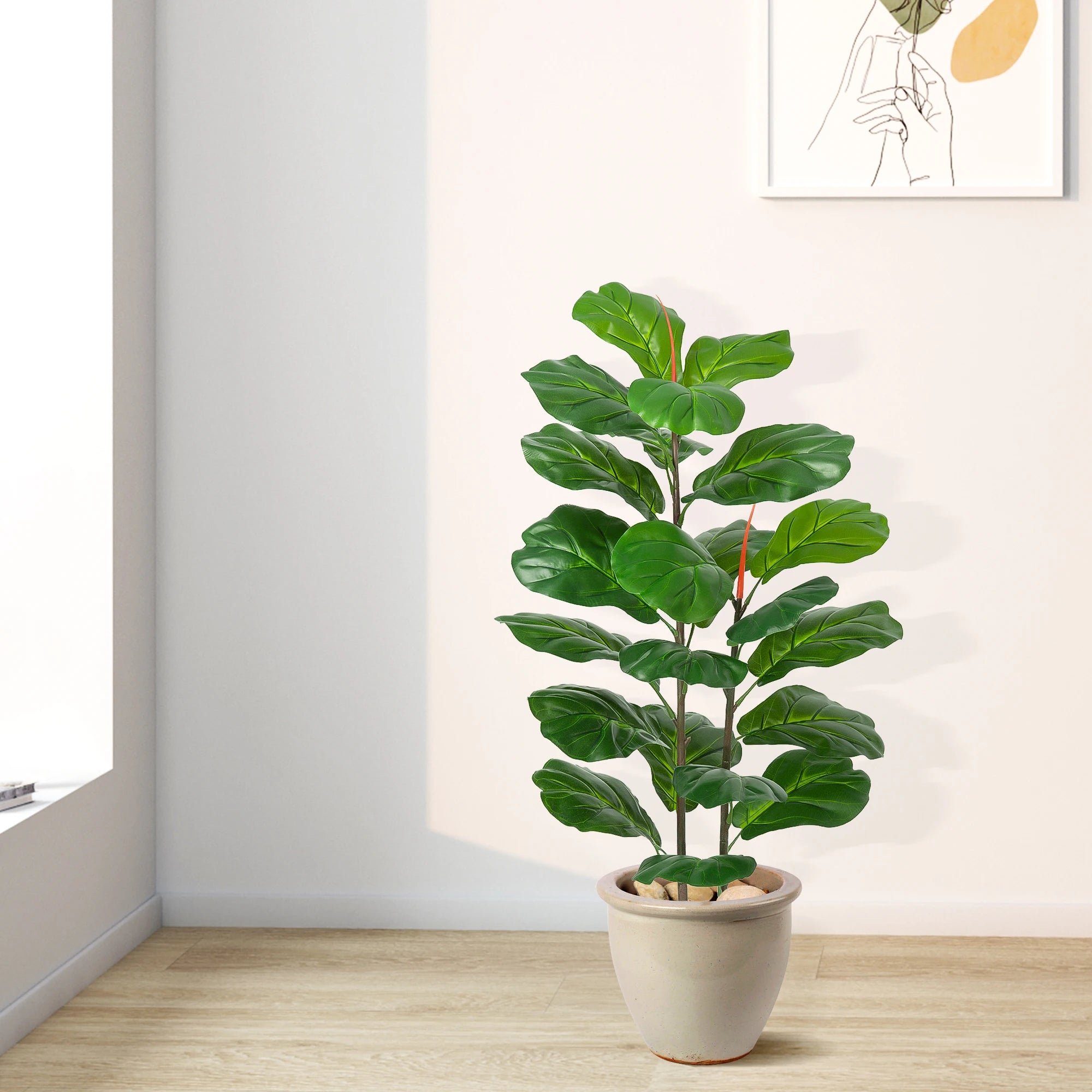 Kunstmatige Ficus Lyrata Plant – Grote Nepplant met 39 Vioolbladeren voor Woonkamer & Kantoor