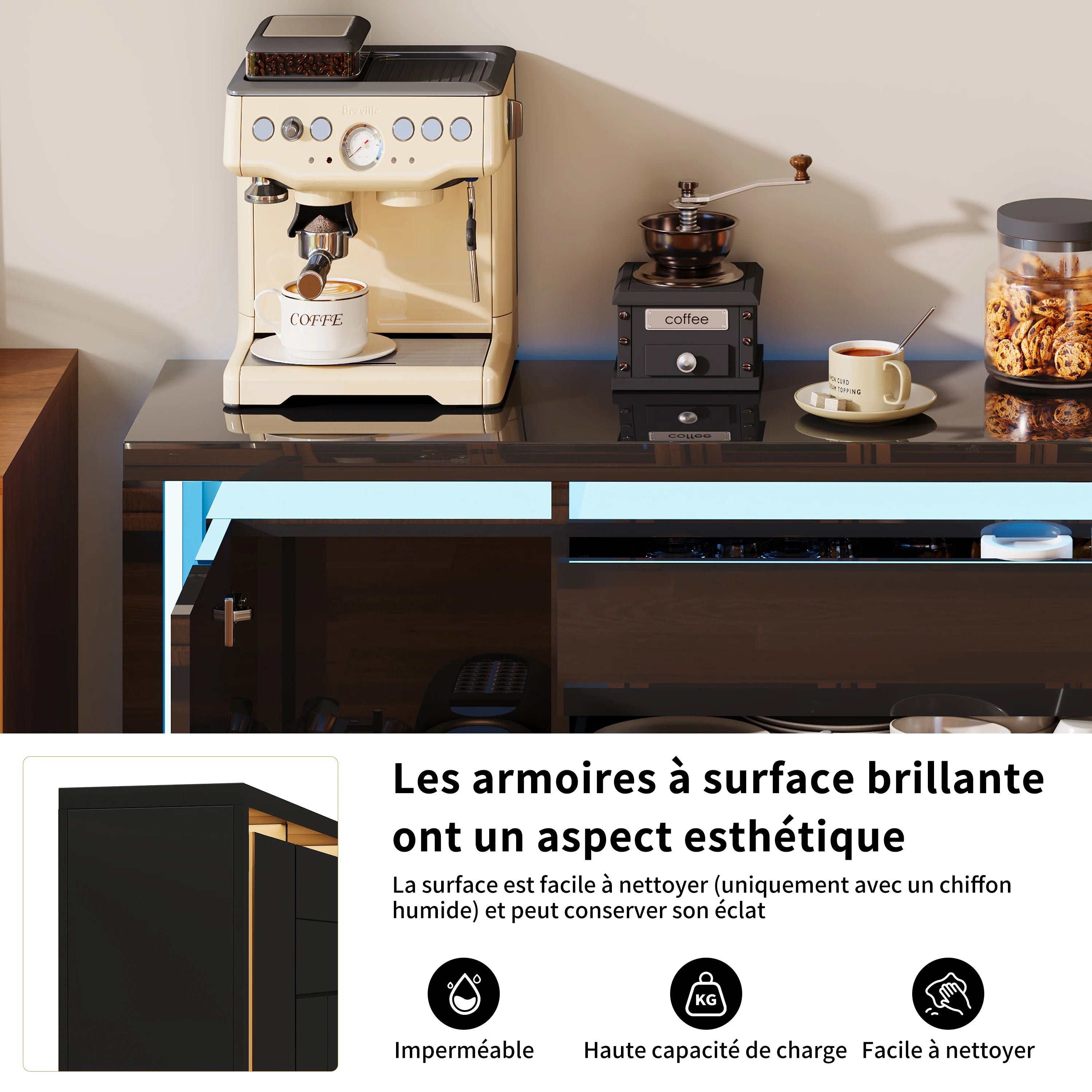 Hoogglans Buffetkast met LED Verlichting – Modern Dressoir met Opbergruimte
