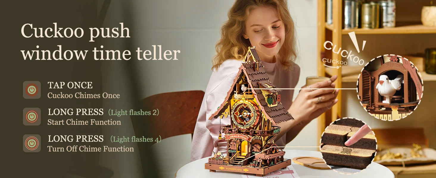 3D Houten Koekoeksklok Puzzel – Mechanische DIY Kit voor Tieners en Volwassenen – Bewegende Vogel & LED Verlichting – Origineel Creatief Cadeau