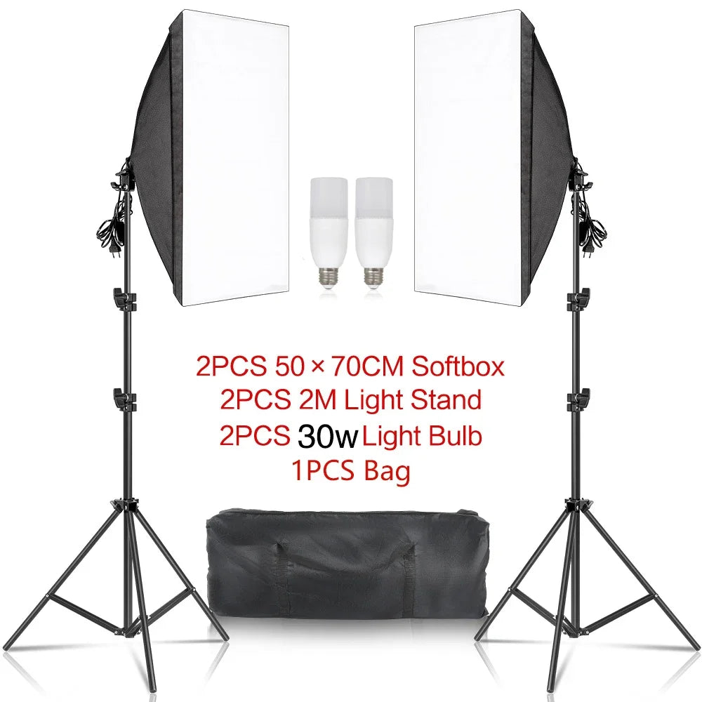 Professionele Fotostudio Softbox Set 2x 50x70 cm LED met Verstelbaar Statief – Studioverlichting voor Fotografie en Video