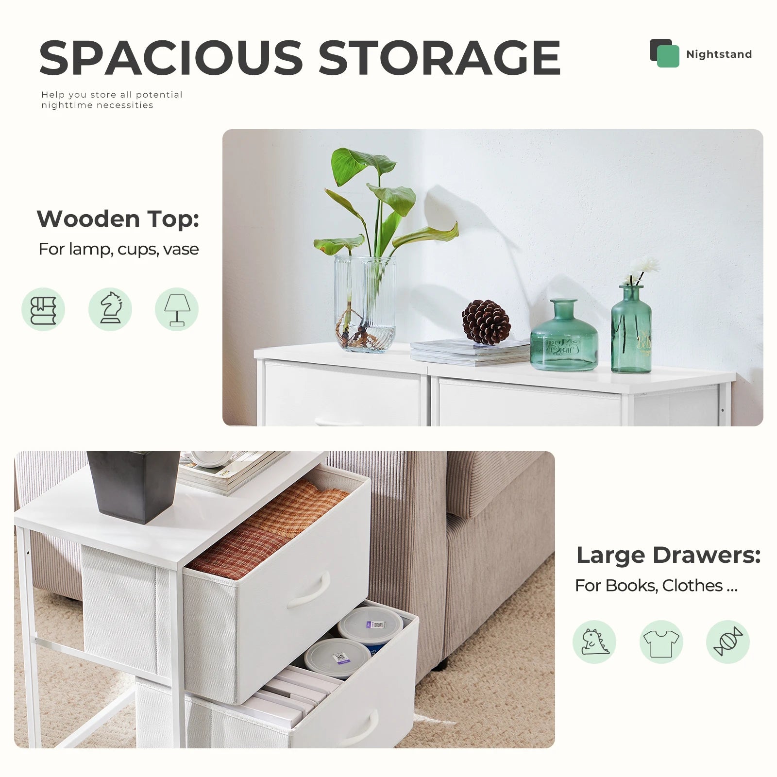 Multifunctionele Ladekast met Stoffen Lades – 2‑Stuks Woonkamer & Slaapkamer Opbergmeubel