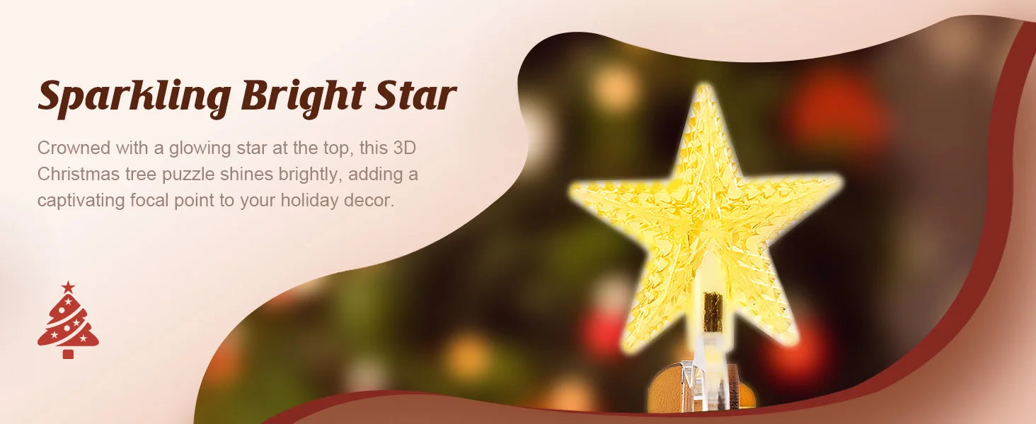 3D Houten Kerstboom Muziekdoos met Licht – DIY Kerstpuzzel met Kerstmelodieën – Decoratieve Kerst Muziekdoos voor Tafeldecoratie en Cadeau