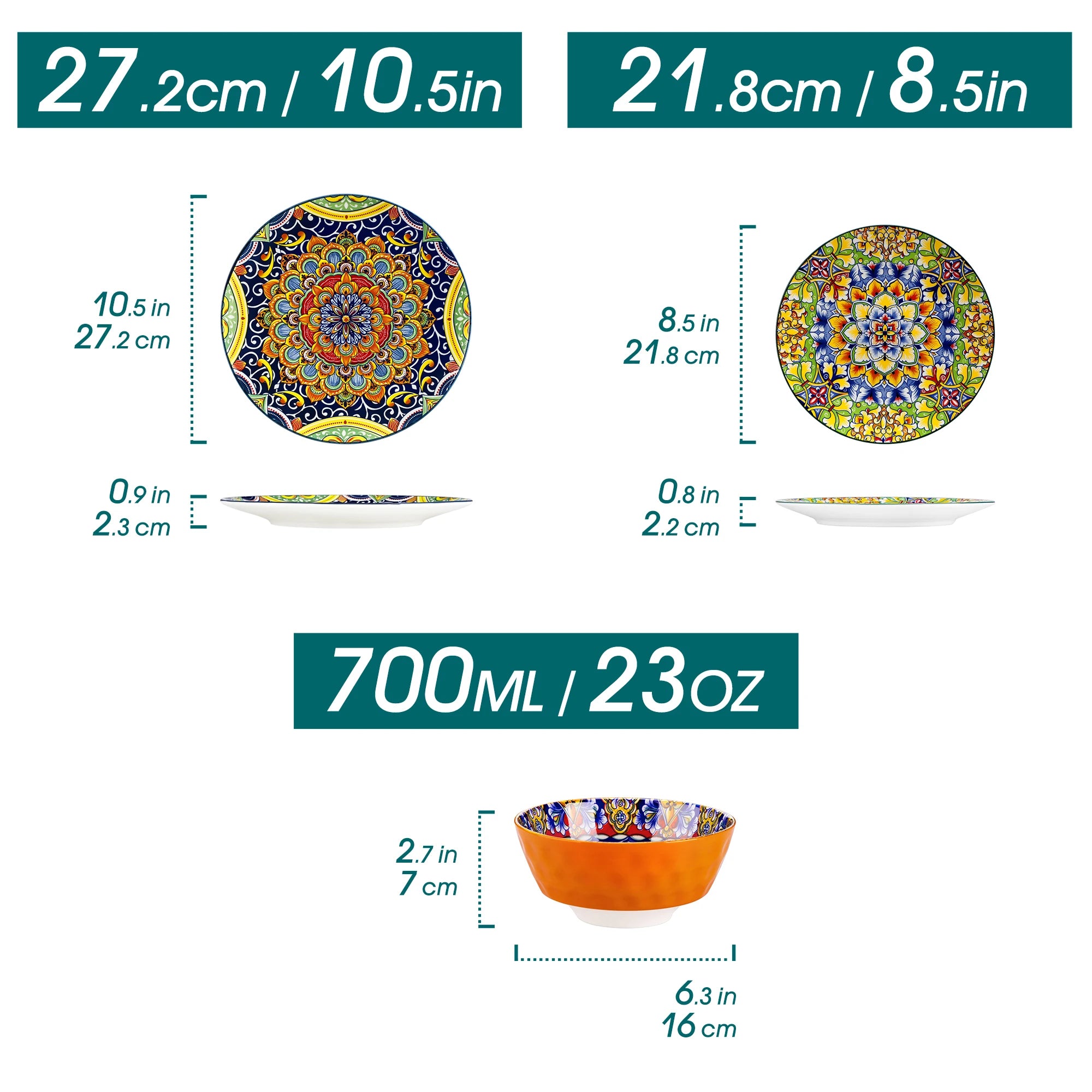 Boheemse 12-delige Keramische Servies Set – Porselein Dinerborden, Dessertborden & Kommen – Boho Servies met Bloemen Design