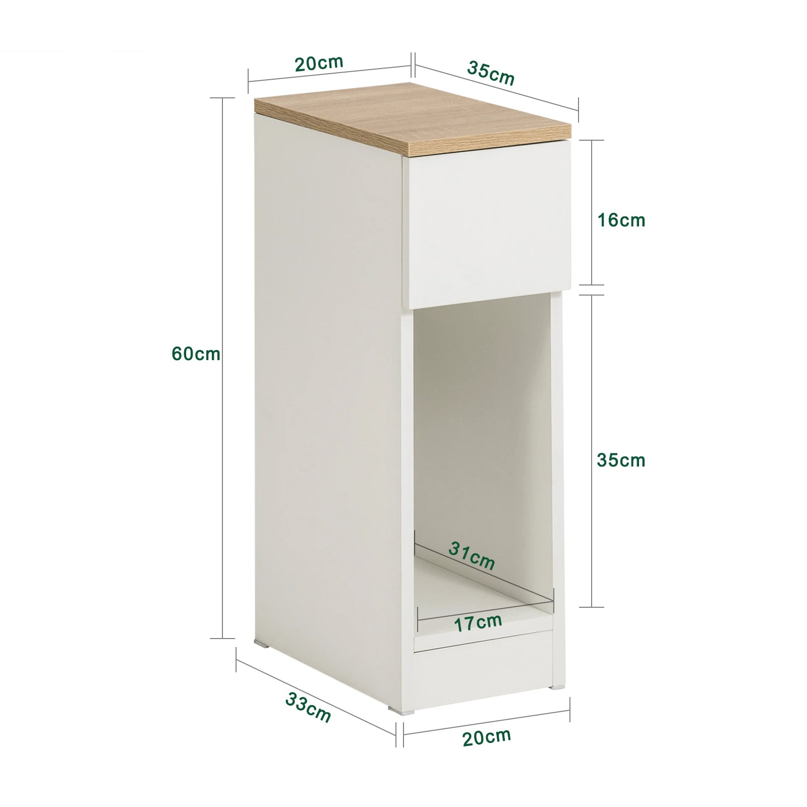Smal Nachtkastje met Lade – 20 cm Breed Moderne Bijzettafel voor Slaapkamer en Woonkamer