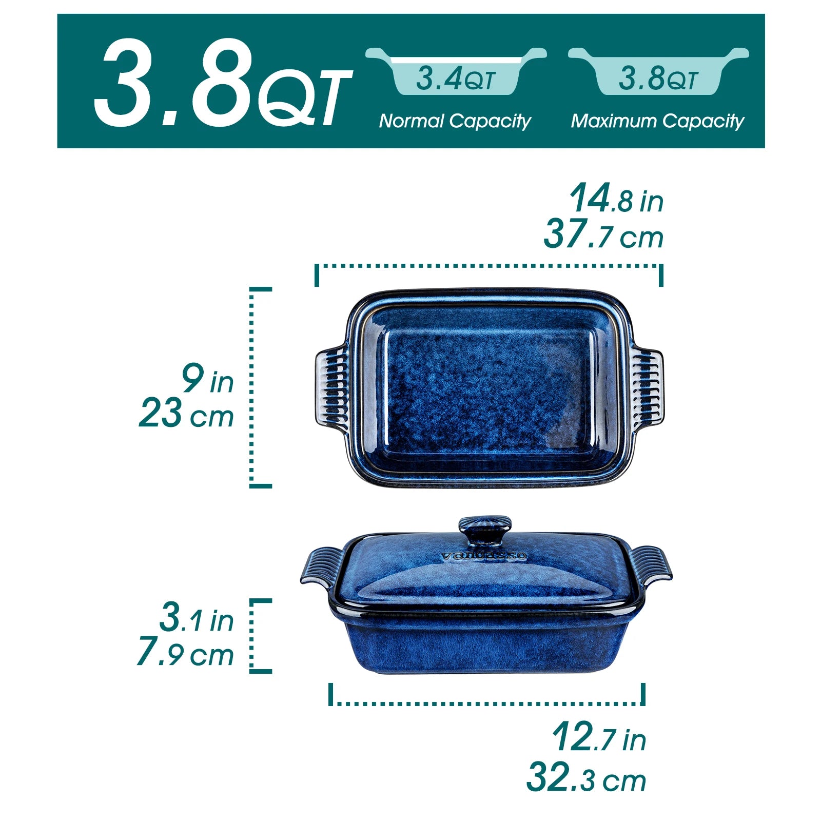 Ovenschaal met Deksel 3,8L – Blauwe Lasagneschaal van Steengoed voor Oven en Magnetron