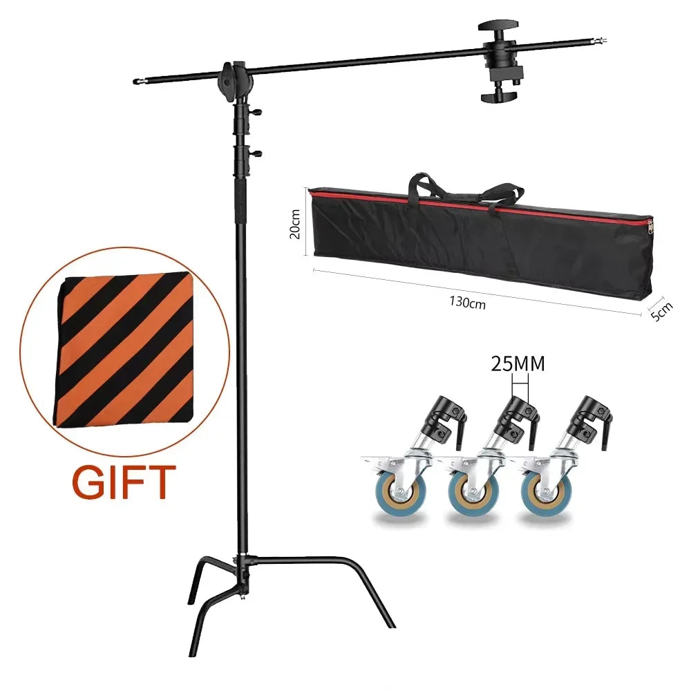 Heavy Duty C-Stand Lichtstatief 2,6M / 3,3M – RVS Fotografie Statief voor Studio, Camera, Softbox en LED Lamp