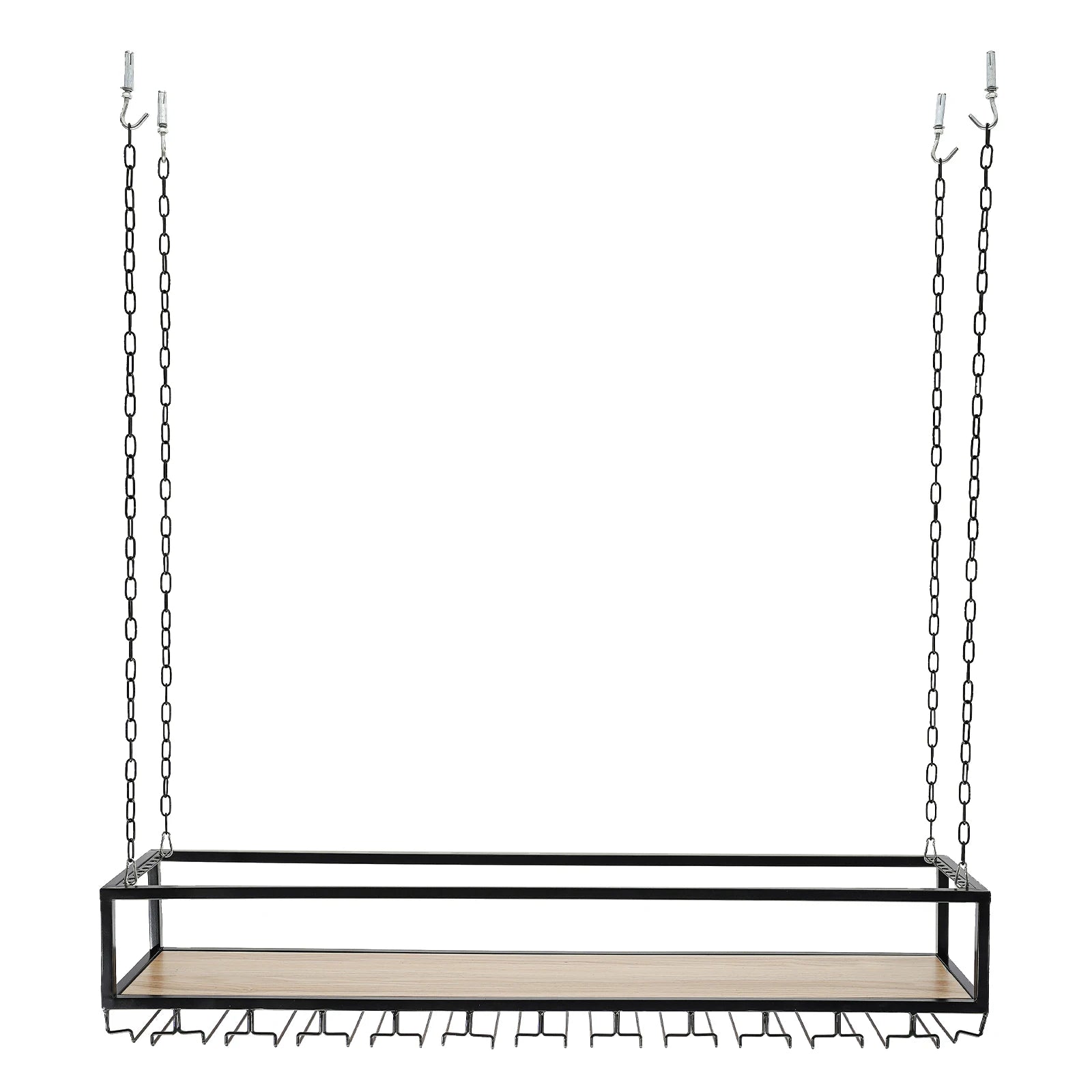 Hangend Wijnrek Industrieel met Glazenhouder – Vintage Plafond Wijnrek Metaal & Hout