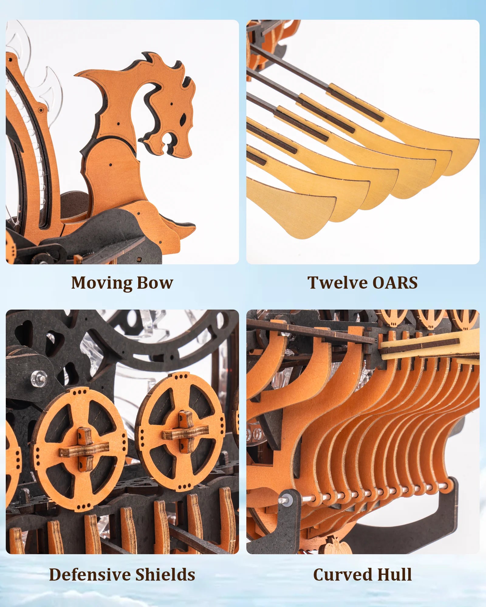 3D Houten Vikingschip Puzzel – Bewegend Model met LED Verlichting – Educatief Houten Speelgoed voor Kinderen en Volwassenen