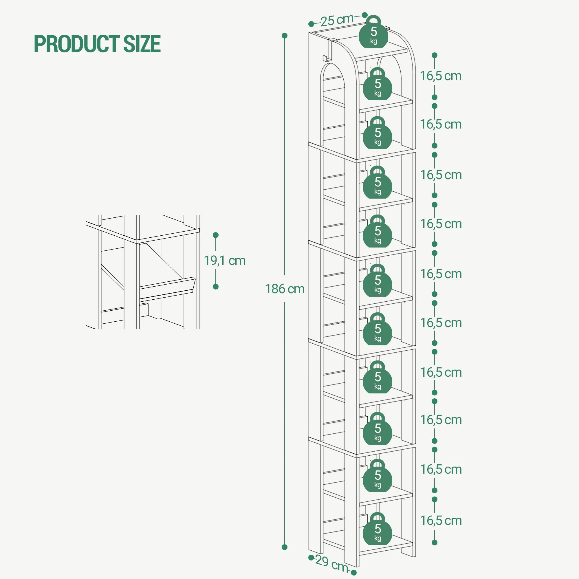 Smalle Schoenenkast 11 Lagen – Verticale Schoenenrek voor Kleine Ruimtes – Houten Schoenen Organizer met Haken